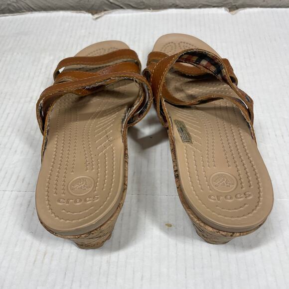 CROCS A LEIGH Womens Brown Strappy Slip On Sandals Cork Wedge‎ Size 9 - Picture 3 of 4